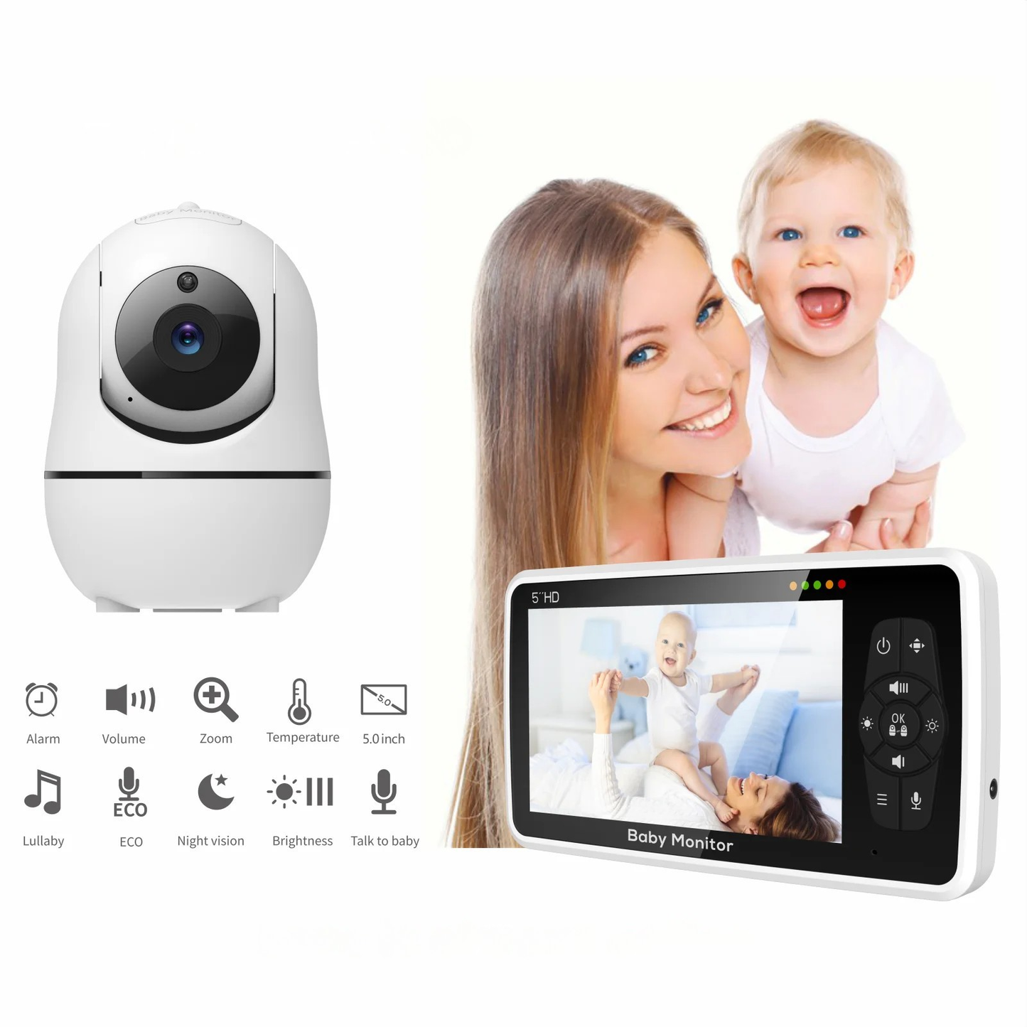 5 inch Video Baby Monitor with Two Camera, Audio and Night Vision