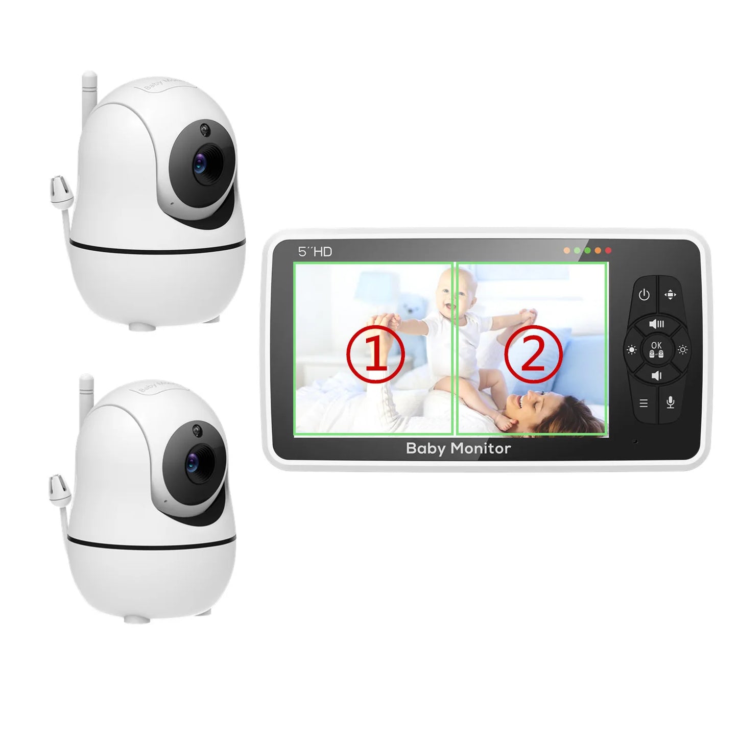 5 inch Video Baby Monitor with Two Camera,  Audio and Night Vision