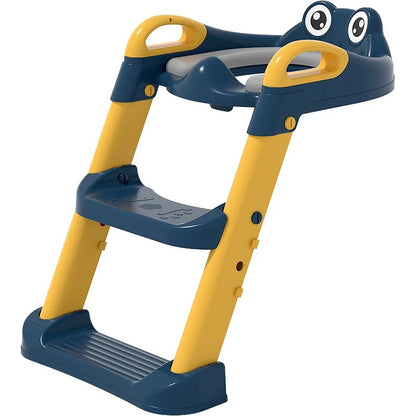 Potty training on toilet with child ladder support
